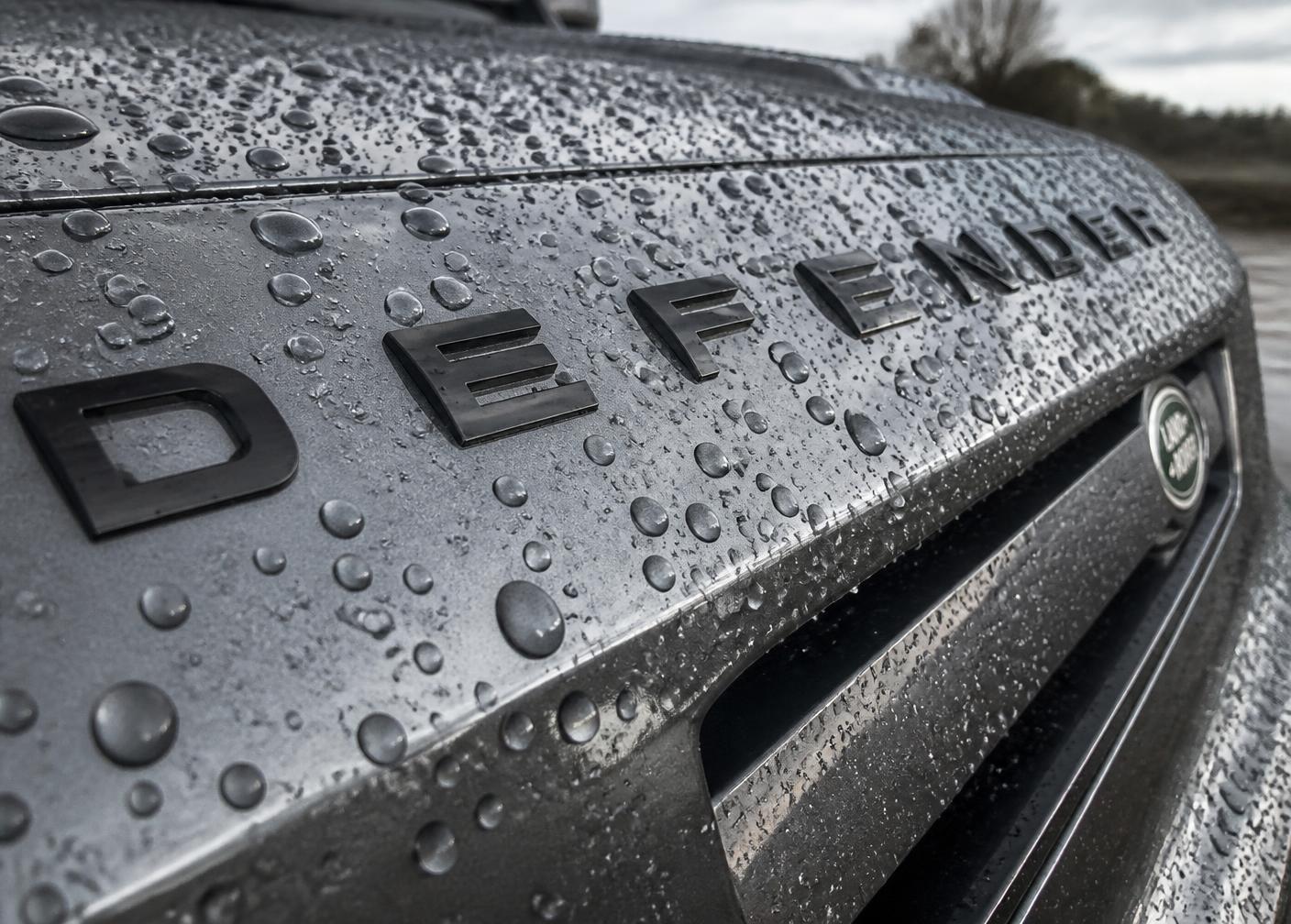 Tight water beading on the bonnet of a ceramic coated Land Rover Defender a month after coating